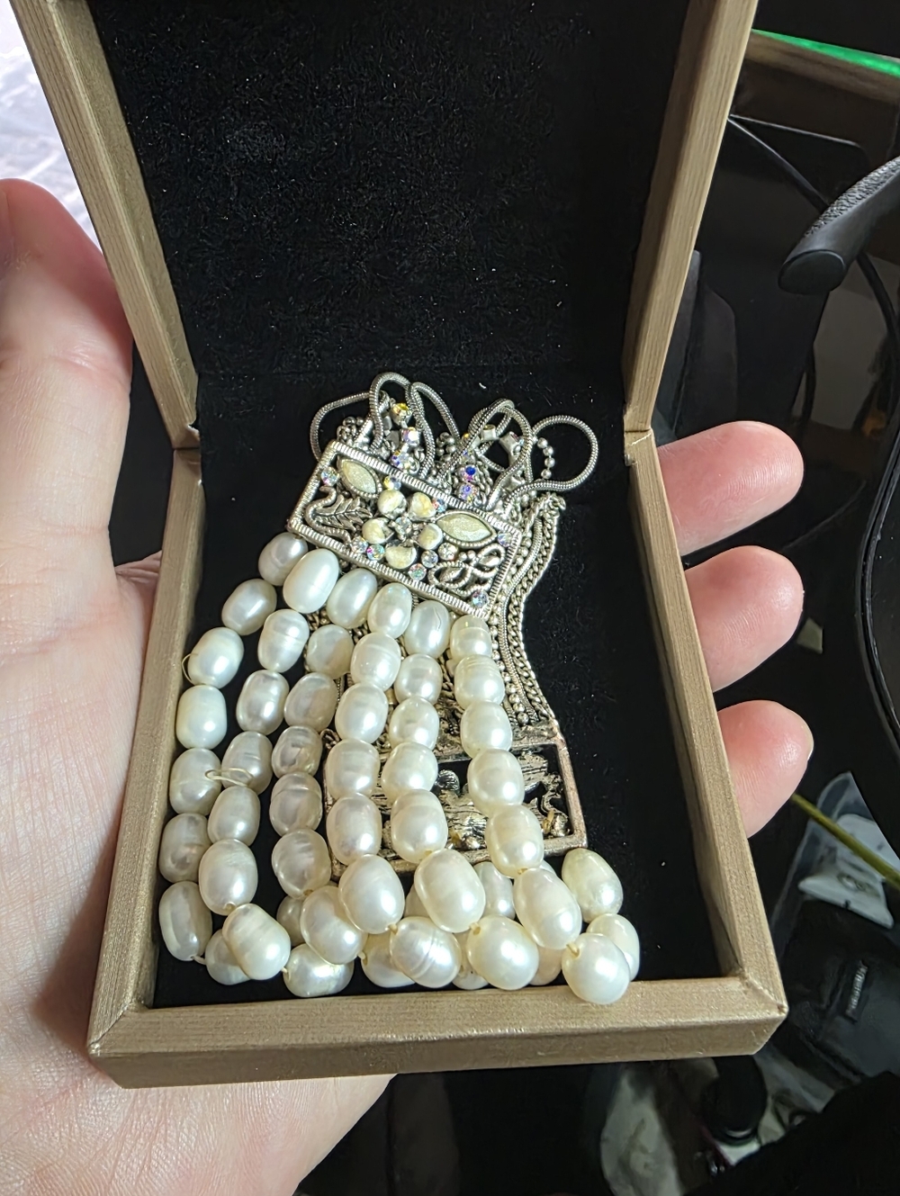Baroque Freshwater Pearl Multi Strand Bracelet Statement Wide White Silver Tone - Picture 3 of 7